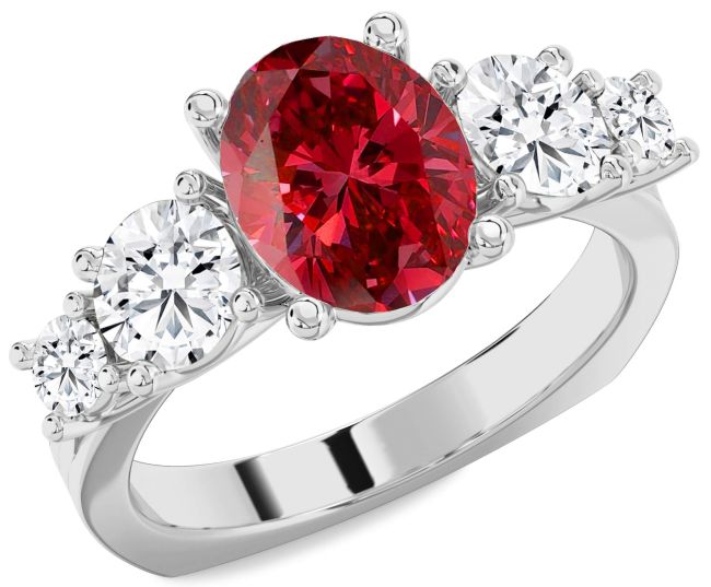 Diamond Ruby Silver Oval Engagement Ring