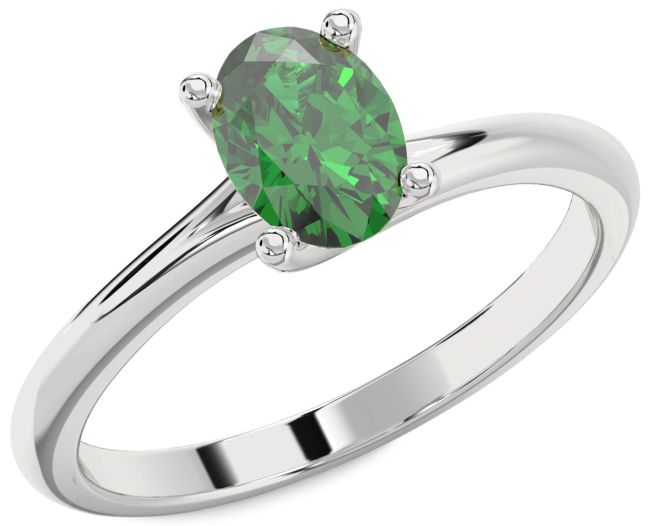 Emerald Platinum Oval Solitaire Engagement Ring