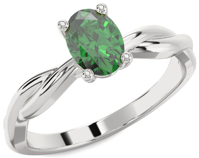 Emerald Platinum Oval Solitaire Engagement Ring