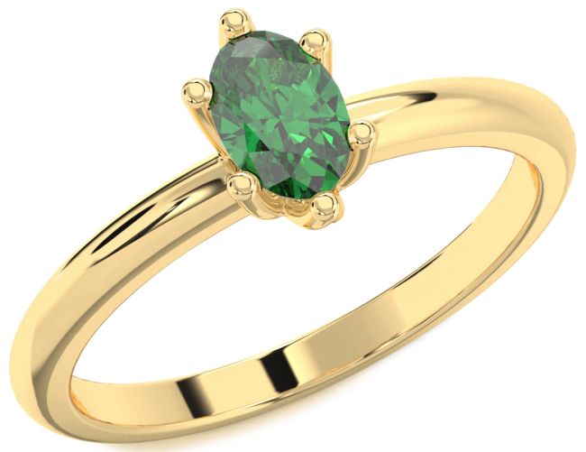 Emerald Gold Oval Solitaire Engagement Ring