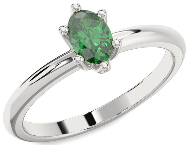 Emerald Platinum Oval Solitaire Engagement Ring