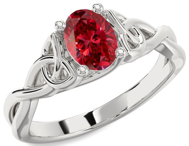Ruby Silver Celtic Trinity knot Irish Oval Solitaire Engagement Ring