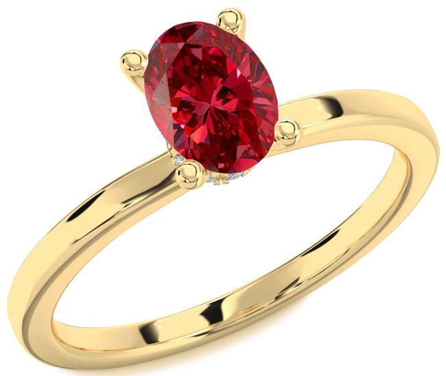 Diamond Ruby Gold Oval Solitaire Engagement Ring