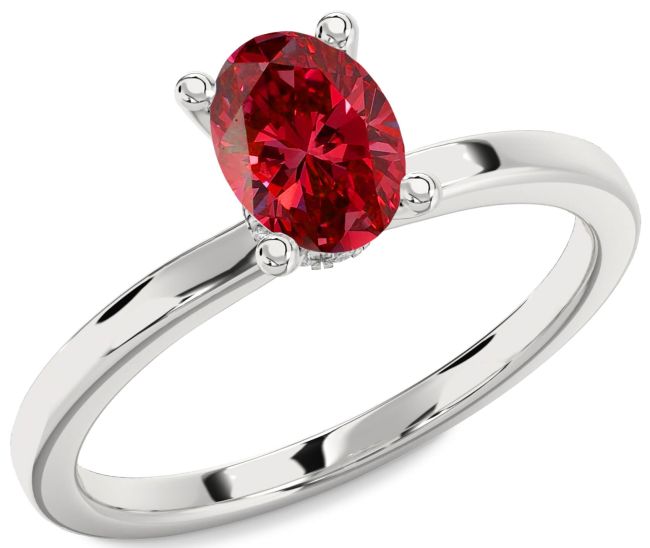 Diamond Ruby Platinum Oval Solitaire Engagement Ring