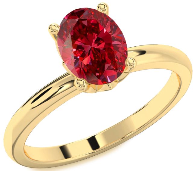 Diamond Ruby Gold Oval Solitaire Engagement Ring
