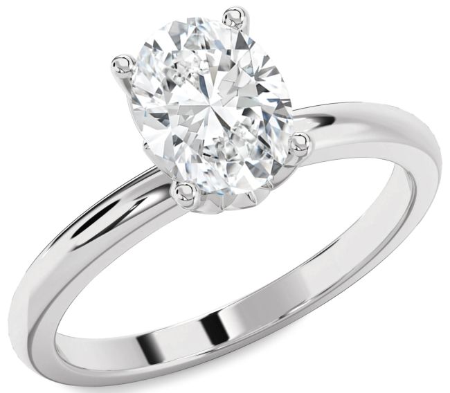 Diamond Silver Oval Solitaire Engagement Ring