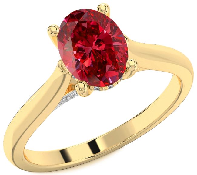 Diamond Ruby Gold Oval Solitaire Engagement Ring