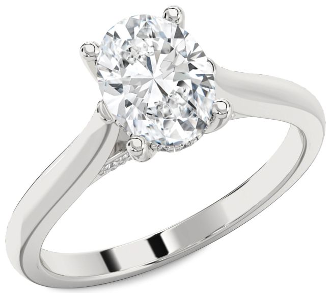Diamond Silver Oval Solitaire Engagement Ring