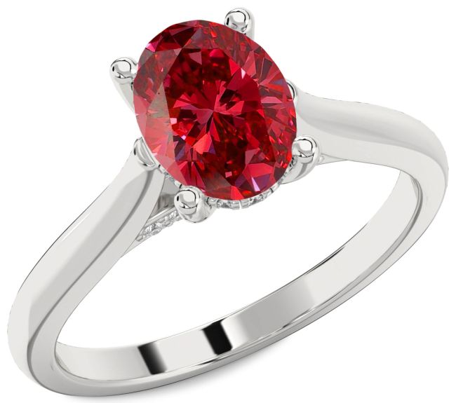 Diamond Ruby Platinum Oval Solitaire Engagement Ring