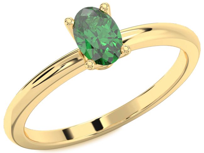 Emerald Gold Oval Solitaire Engagement Ring