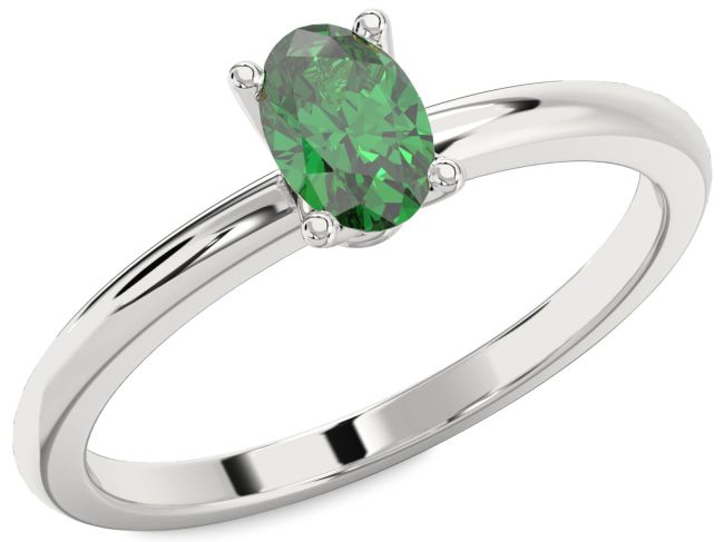 Emerald Platinum Oval Solitaire Engagement Ring