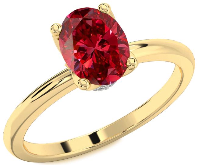 Diamond Ruby Gold Oval Solitaire Engagement Ring