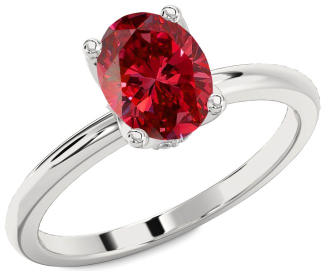 Diamond Ruby Platinum Oval Solitaire Engagement Ring