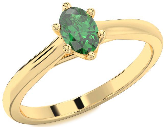Emerald Gold Oval Solitaire Engagement Ring