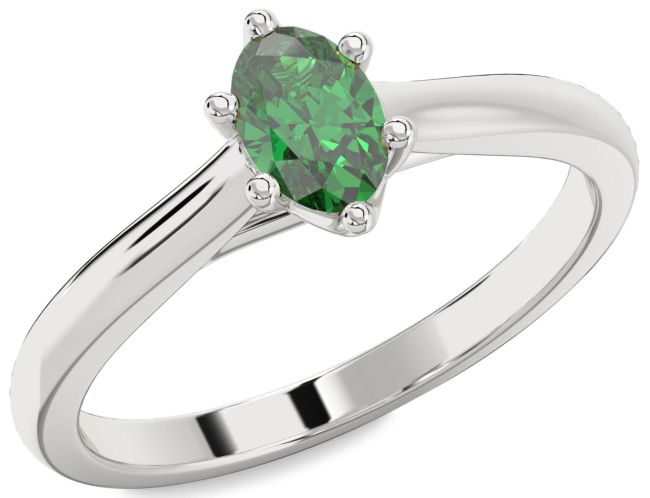 Emerald Platinum Oval Solitaire Engagement Ring