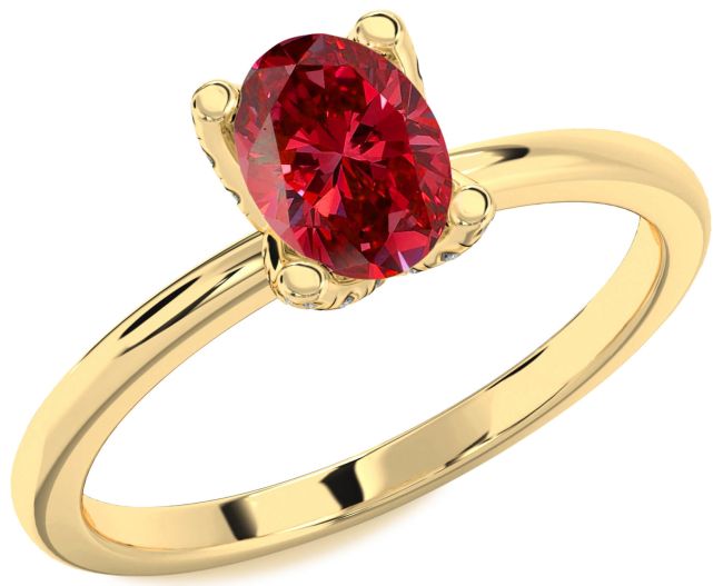 Diamond Ruby Gold Oval Solitaire Engagement Ring