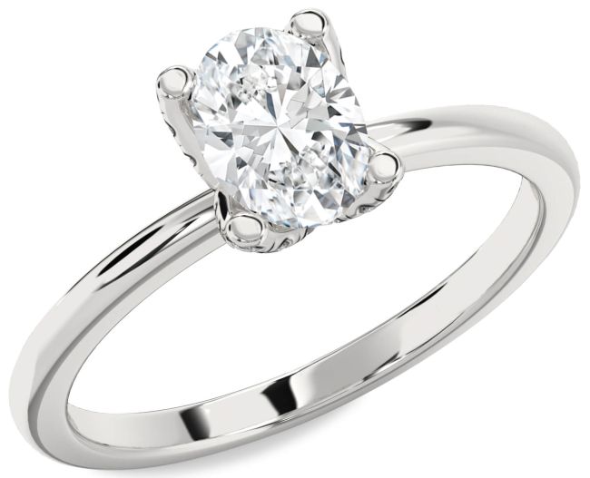 Diamond Silver Oval Solitaire Engagement Ring