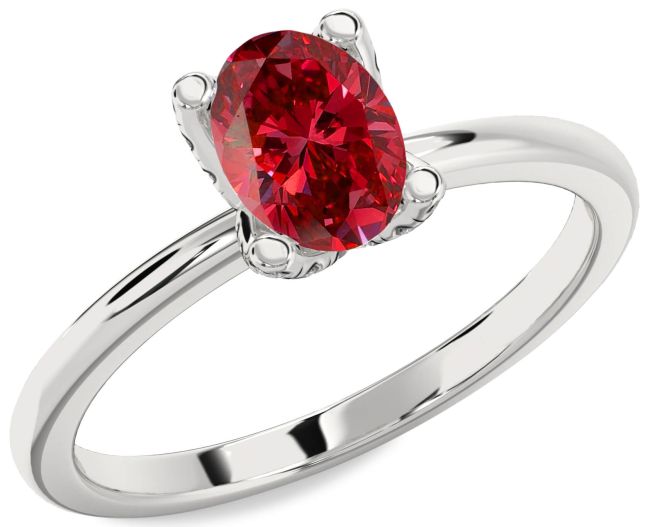 Diamond Ruby Platinum Oval Solitaire Engagement Ring