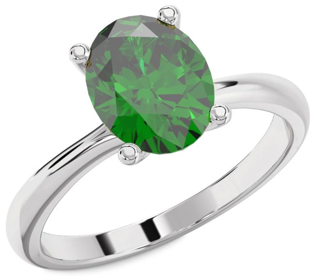 Emerald Platinum Oval Solitaire Engagement Ring