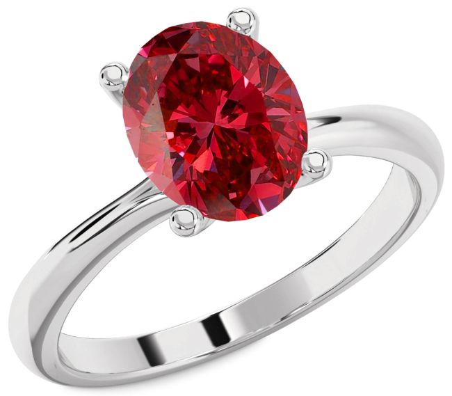 Ruby Silver Oval Solitaire Engagement Ring