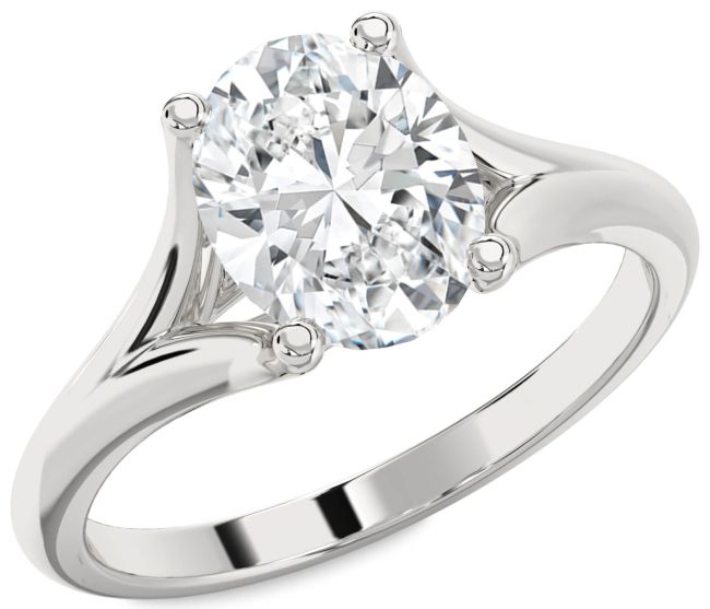 Diamond Silver Oval Solitaire Engagement Ring