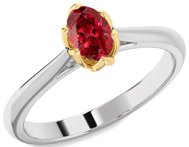 Ruby Gold Silver Oval Solitaire Engagement Ring