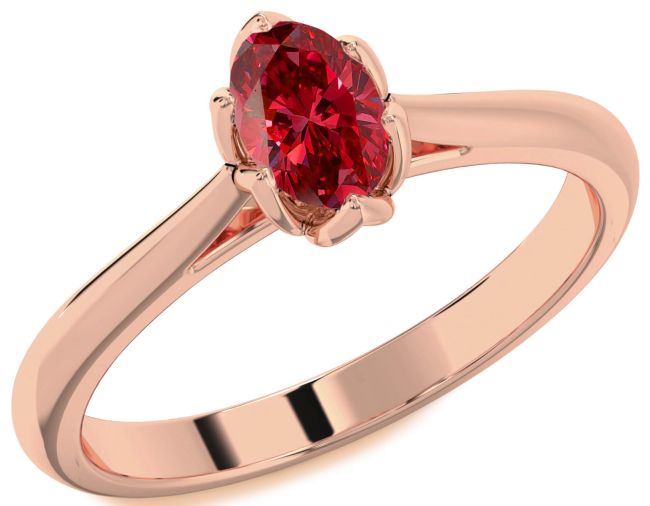 Ruby Rose Gold Silver Oval Solitaire Engagement Ring