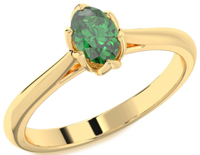 Emerald Gold Oval Solitaire Engagement Ring