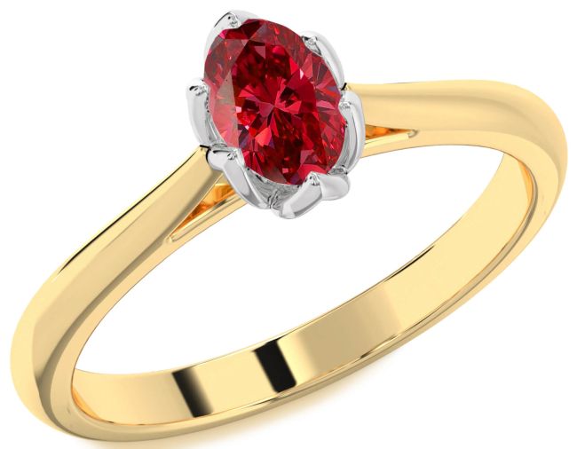 Ruby Gold Silver Oval Solitaire Engagement Ring