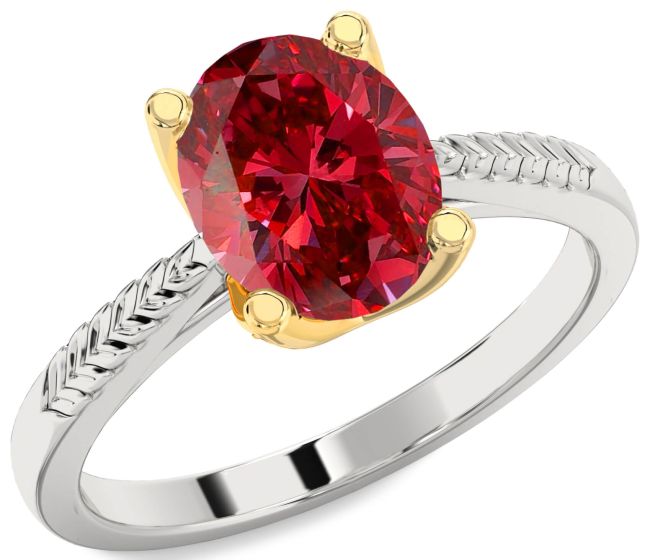 Ruby Gold Silver Oval Solitaire Engagement Ring