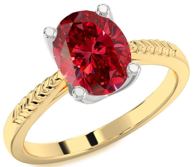 Ruby Gold Silver Oval Solitaire Engagement Ring