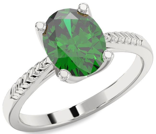 Emerald Platinum Oval Solitaire Engagement Ring