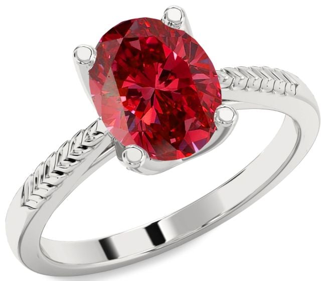 Ruby Silver Oval Solitaire Engagement Ring