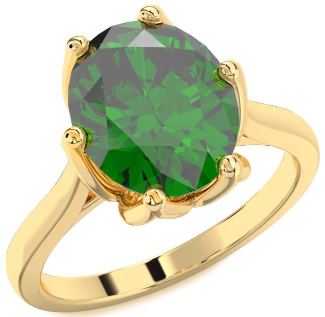 Emerald Gold Flower Oval Solitaire Engagement Ring