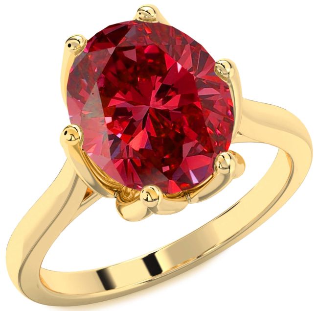 Ruby Gold Flower Oval Solitaire Engagement Ring