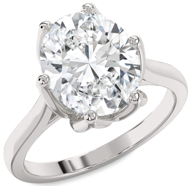 Diamond Silver Flower Oval Solitaire Engagement Ring