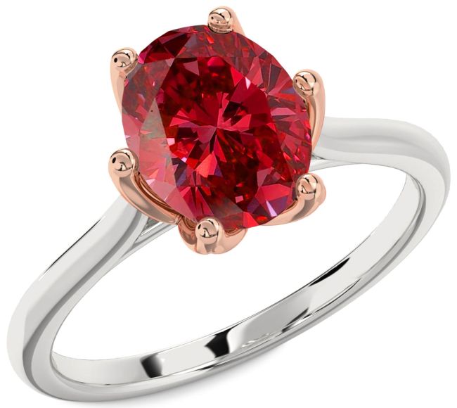Ruby White Rose Gold Flower Oval Solitaire Engagement Ring