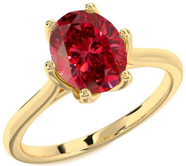 Ruby Gold Flower Oval Solitaire Engagement Ring