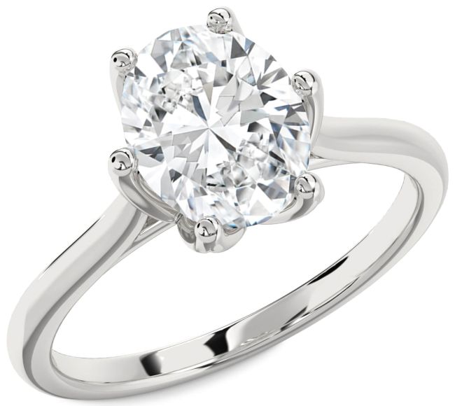 Diamond Silver Flower Oval Solitaire Engagement Ring