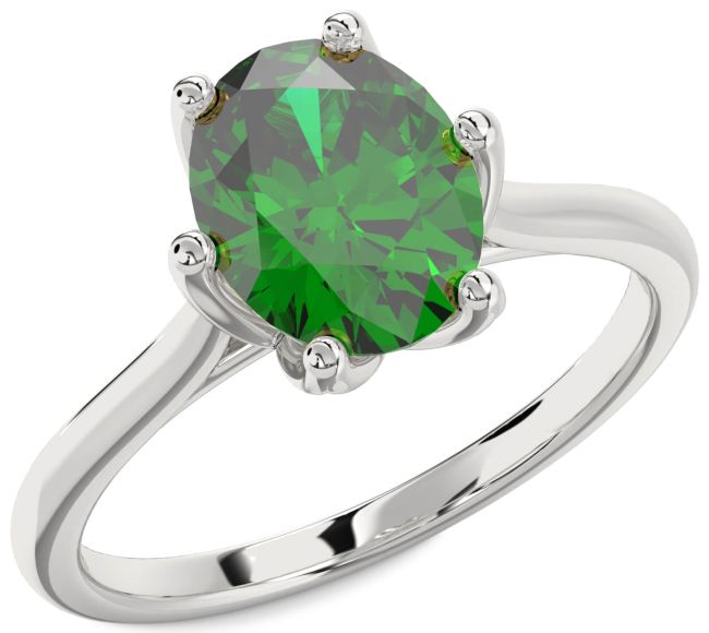 Emerald White Gold Flower Oval Solitaire Engagement Ring