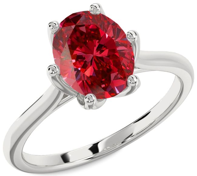 Ruby Silver Flower Oval Solitaire Engagement Ring