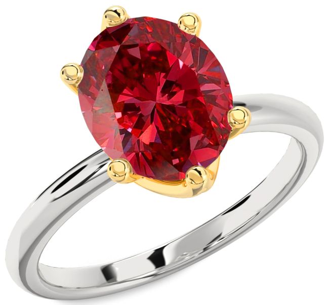 Ruby Gold Silver Oval Solitaire Engagement Ring