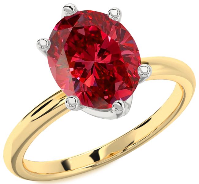 Ruby Gold Silver Oval Solitaire Engagement Ring