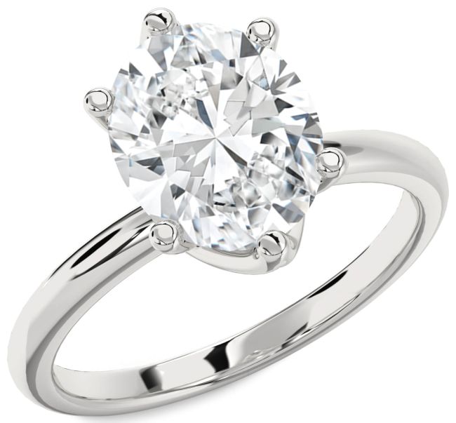Diamond Silver Oval Solitaire Engagement Ring