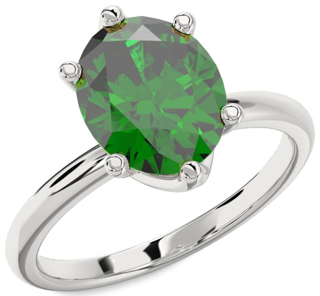 Emerald Platinum Oval Solitaire Engagement Ring