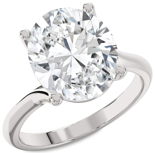 Diamond Silver Oval Solitaire Engagement Ring