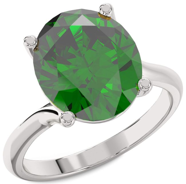 Emerald Silver Oval Solitaire Engagement Ring