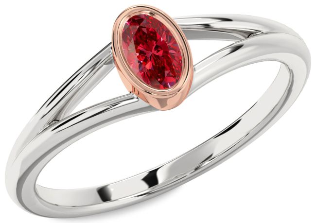 Ruby Rose Gold Silver Oval Promise Ring