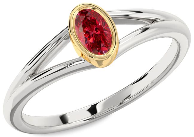 Ruby Platinum & Yellow Gold Oval Promise Ring