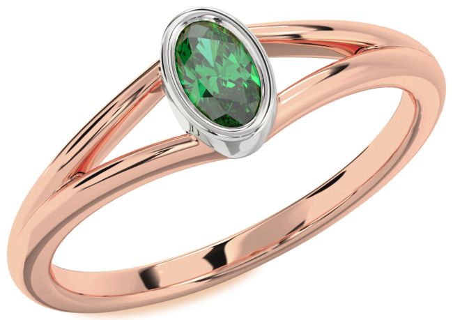 Emerald Rose Gold Silver Oval Promise Ring